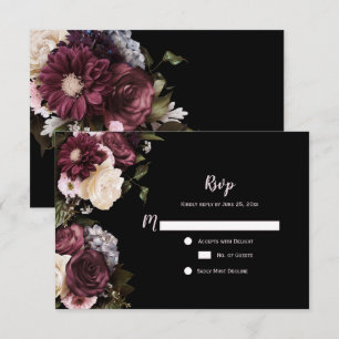 Boho Burgundy Pink White Floral RSVP Card