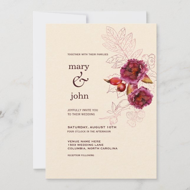 Boho Burgundy Rose Tracery  Invitation (Front)