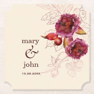 Boho Burgundy Rose Tracery Paper Coaster