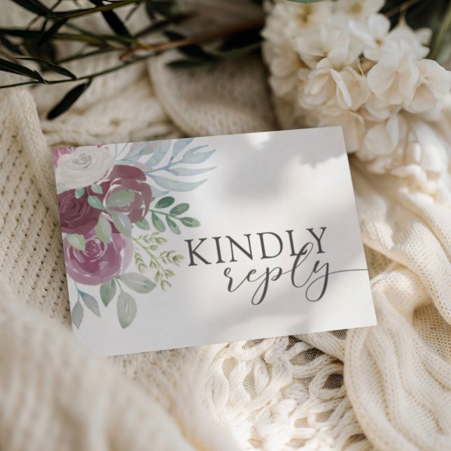 Boho Burgundy Rose Watercolor Wedding RSVP (Creator Uploaded)