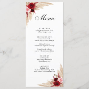 Boho Burgundy Roses and Pampas Grass Menu