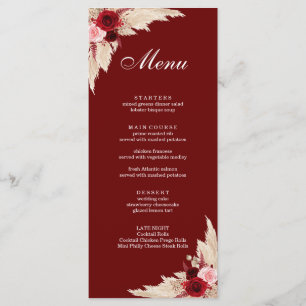 Boho Burgundy Roses and Pampas Grass Menu