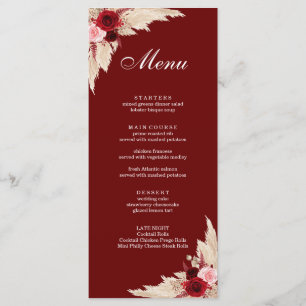 Boho Burgundy Roses and Pampas Grass Menu