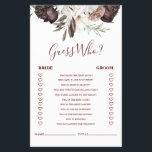 Boho Burgundy Roses fall Bridal Shower Game Flyer<br><div class="desc">Who knows the Bride best Bridal "Guess Who? "shower game. Fall boho burgundy roses design.</div>