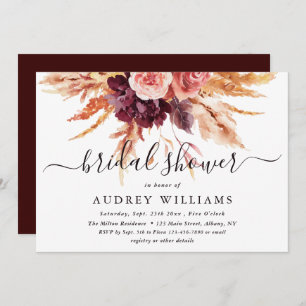 Boho Burgundy Terracotta Floral Bridal Shower Invitation