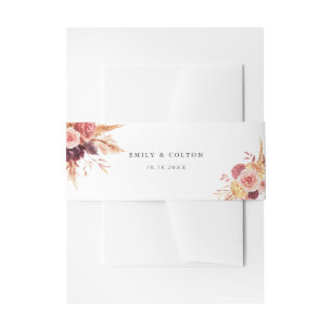 Boho Burgundy Terracotta Floral Wedding Invitation Belly Band