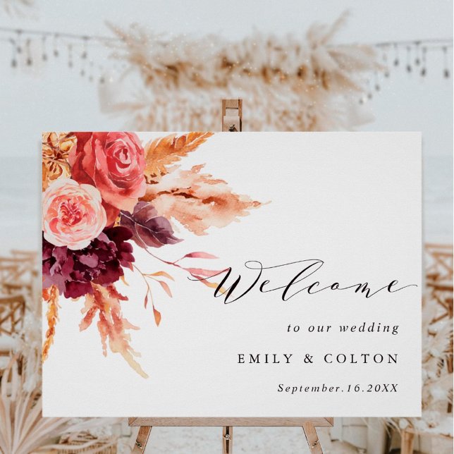 Boho Burgundy Terracotta Floral Wedding Welcome  Poster (Creator Uploaded)