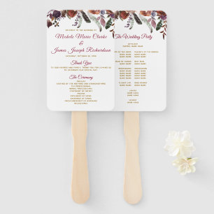 Boho Burgundy Watercolor Floral Wedding Program Hand Fan