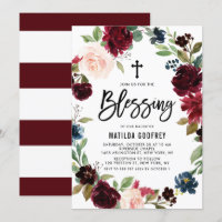 Boho Burgundy Watercolor Floral Wreath Blessing