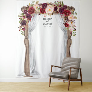 Boho Burgundy Wedding Arch Backdrop Photo Booth Tapestry