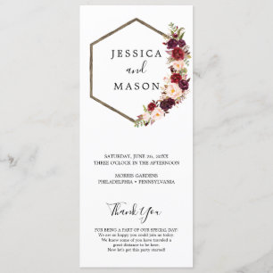 Boho Burgundy Wedding Program Programme