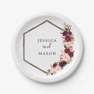 Boho Burgundy Wedding Shower Paper Plate