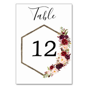 Boho Burgundy Wedding Table Numbers