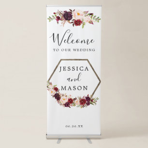 Boho Burgundy Wedding Welcome Banner Stand