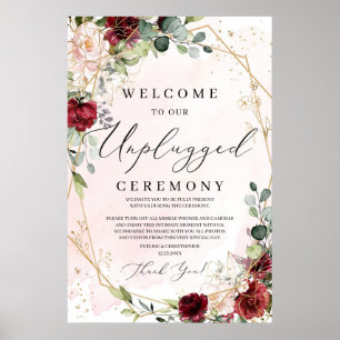 Boho burgundy welcome unplugged ceremony sign