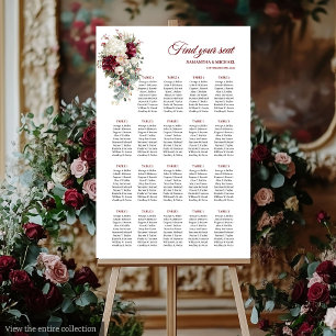 Boho Burgundy White Garden Rose Wedding Chart