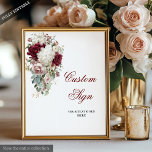 Boho Burgundy White Garden Rose Wedding Custom  Poster<br><div class="desc">✅ For matching items search 208W in my collections ✅ Welcome your guests with style and elegance using this boho wedding custom sign, featuring watercolor burgundy and white roses accented with shimmering gold leaves. Designed in a rich palette of burgundy, marsala, maroon, deep red, dark red, white, and gold, this...</div>