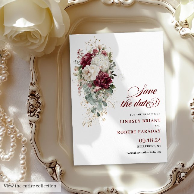 Boho burgundy white gold floral save the date card (Boho burgundy white gold floral save the date card

)