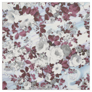 Boho burgundy white pastel marble floral pattern fabric