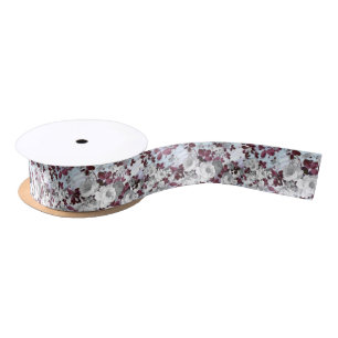 Boho burgundy white pastel marble floral pattern satin ribbon