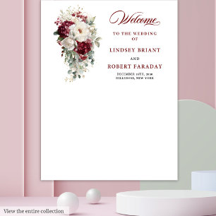 Boho Burgundy White Rustic Floral Wedding Backdrop Tapestry