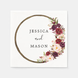 Boho Burgundy Wreath Wedding Cocktail Napkin