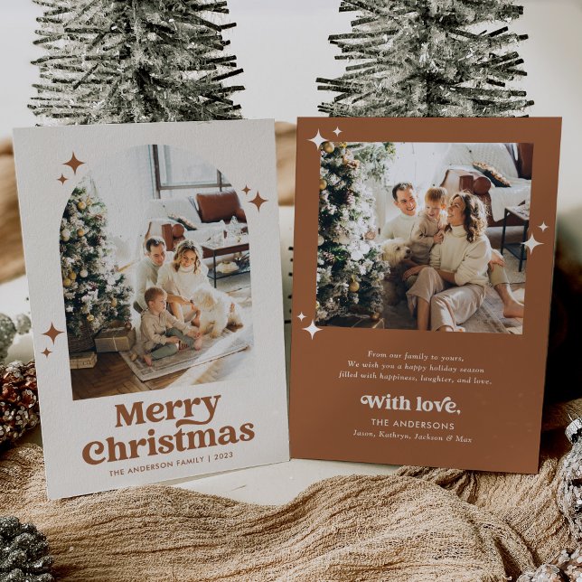Boho Burnt Orange Arch Merry Christmas Photo Holiday Card (Creator Uploaded)