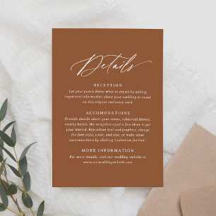 Boho Burnt Orange Calligraphy Wedding Details RSVP Card