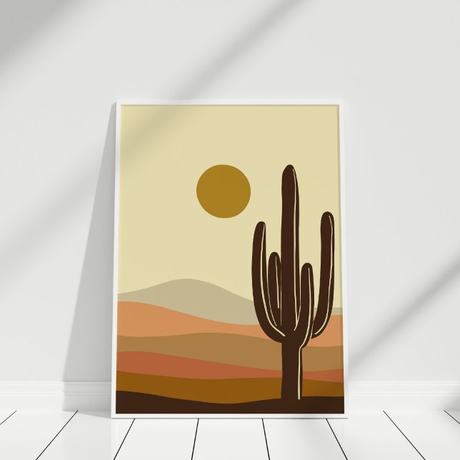 Boho Burnt Orange Desert Landscape Poster (Boho Burnt Orange Desert Landscape Poster against white wall in white frame.)