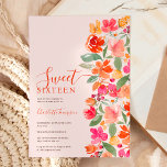 Boho burnt orange earth tone floral chic sweet 16 invitation<br><div class="desc">Boho burnt orange earth tone floral chic sweet 16 invitation featuring hand painted terracotta,  pink,  peach,  yellow and red flowers with green leaf and greenery foliage with a brushed script typography on an elegant editable pastel pink background.</div>