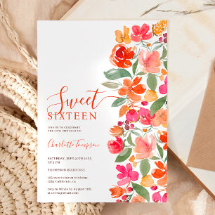 Boho burnt orange earth tone floral chic sweet 16 invitation