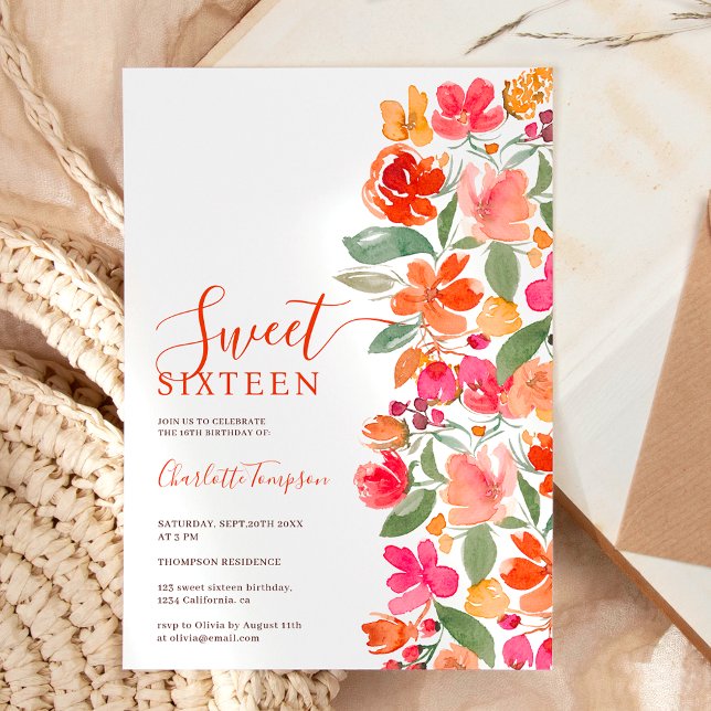 Boho burnt orange earth tone floral chic sweet 16 invitation (Boho burnt orange earth tone floral chic sweet 16 invitation)