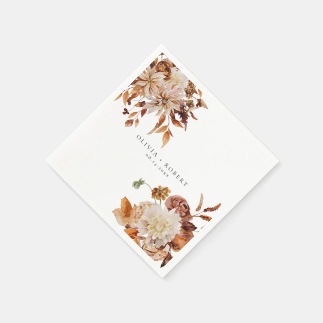 Boho Burnt Orange Fall Engagement Party Napkins (Corner)