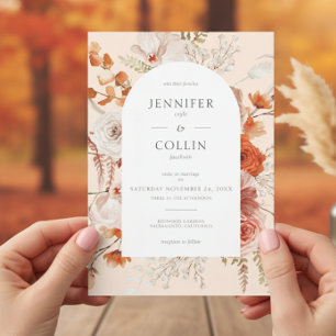 Boho Burnt Orange Fall Floral Arch Peach Invitation