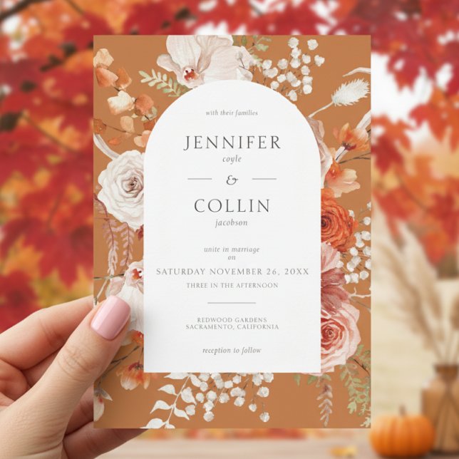 Boho Burnt Orange Fall Floral Arch Rust Invitation (Creator Uploaded)
