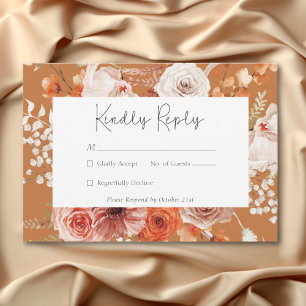 Boho Burnt Orange Fall Floral Monogram Rust RSVP Card