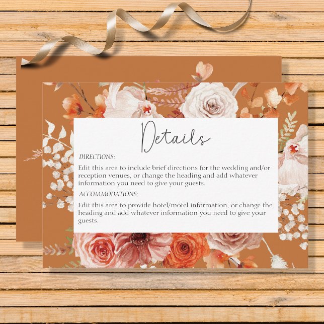 Boho Burnt Orange Fall Floral Rust Details Enclosure Card (Creator Uploaded)