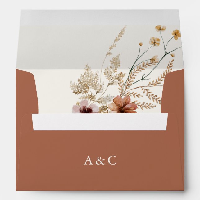Boho Burnt Orange Fall Wildflower Wedding Envelope (Back (Bottom))