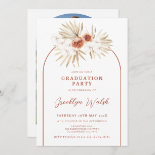 Boho Burnt Orange Floral Arch Graduation Invitation