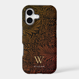 Boho Burnt Orange Floral Gold Monogram Name