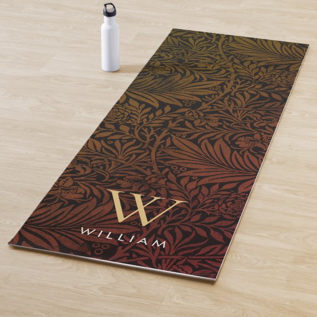 Boho Burnt Orange Floral Gold Monogram Name Yoga Mat (In Situ)