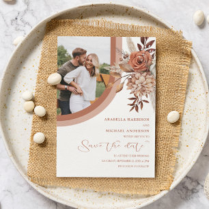Boho Burnt Orange Floral & Pampas Grass Wedding Save The Date