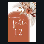 Boho Burnt Orange Floral & Pampas Grass Wedding Table Number<br><div class="desc">These dreamy boho wedding table number cards, are perfect for a fall wedding. The cards feature a boho theme with shades of burnt orange, terracotta, peach and cream. An elegant display of florals, leaves, pampas grass, arches featuring earthy tones and the table number. The font styles, colour and size can...</div>