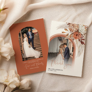 Boho Burnt Orange Floral & Pampas Photo Thank You