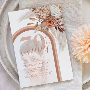 Boho Burnt Orange Floral Photo 70th Birthday Invitation