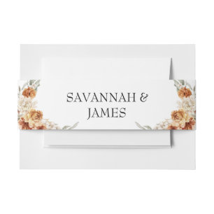 Boho Burnt Orange Floral Wedding Invitation Belly Band