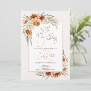 Boho Burnt Orange Floral With Frame Birthday Invitation