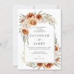 Boho Burnt Orange Floral With Frame Wedding Invitation<br><div class="desc">Boho Burnt Orange Floral With Frame Wedding Invitation

This burnt orange floral arrangement with pampas grass is a variation of the Burnt Orange Delight collection at the store.  This bohemian style wedding invitation features two floral arrangements and a faux gold foil line frame.</div>