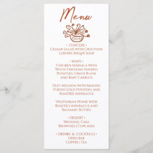 Boho Burnt Orange Hand Drawn Floral Wedding Menu