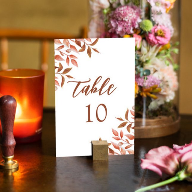 Boho Burnt Orange Leaves Terracotta Wedding Table Number (Creator Uploaded)